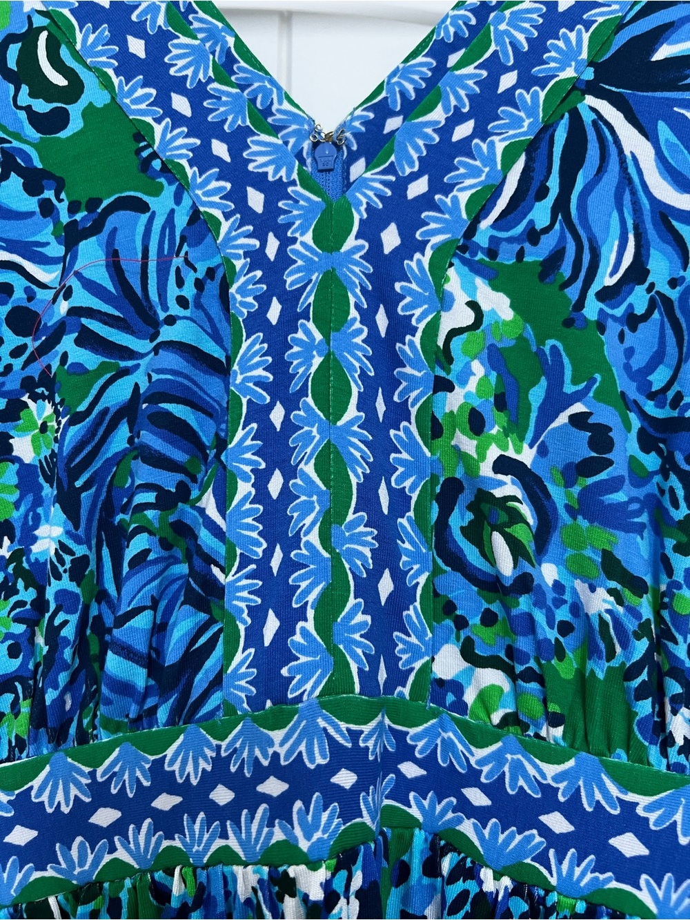 Lilly Pulitzer Women’s Blue Green Floral Maxi Dress Size 10 | V-Neck 3/4 Sleeve - Picture 7 of 10
